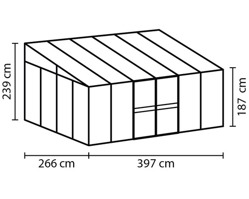 Illustration eines Gewächshauses mit Größenangaben