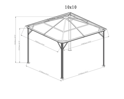 Schéma d''un pavillon avec indication des dimensions.