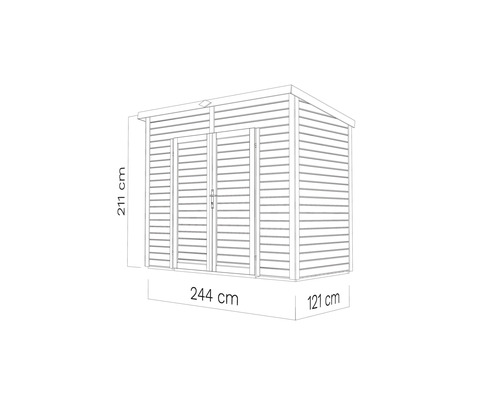 Dessin d''abri de jardin avec les dimensions 244 x 121 x 211 cm