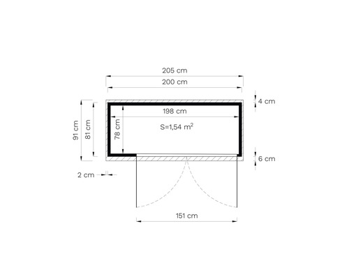 Dessin technique d''une cabane de jardin avec des dimensions en centimètres