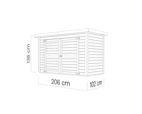 Image d''un abri de jardin mesurant 206 cm de large, 102 cm de profondeur et 135 cm de haut