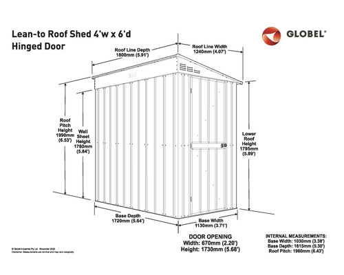 Skizze Gartenhaus mit Pultdach und Maßen