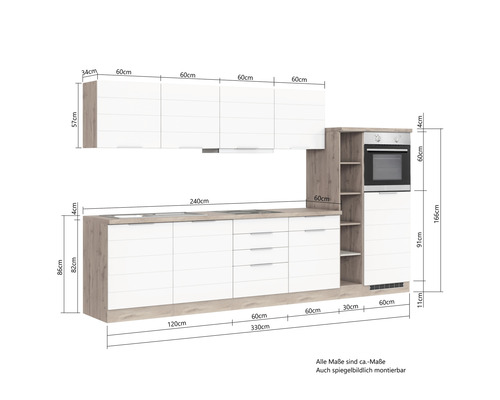 Cuisine équipée avec dimensions.