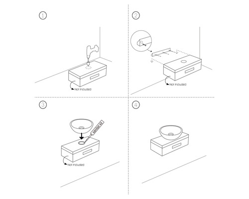 Instructions de montage pour un lavabo sur un meuble sous-vasque.