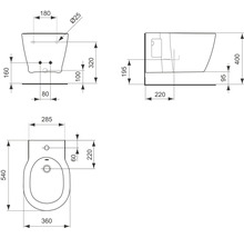 Dessin technique d''un bidet avec des dimensions.