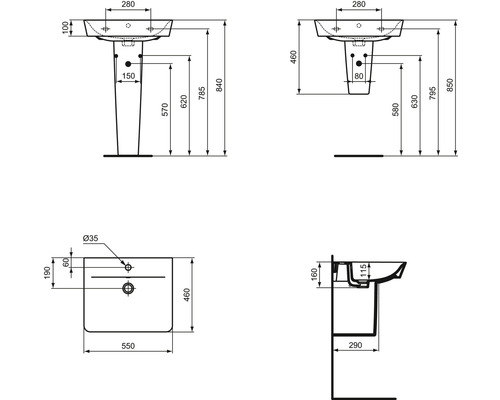 Dessin technique d''un lavabo avec dimensions