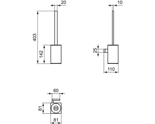 Dessin technique d''un porte-brosse de toilette avec dimensions