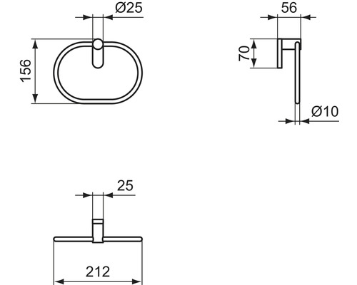 Dessin technique d''un anneau porte-serviettes avec dimensions