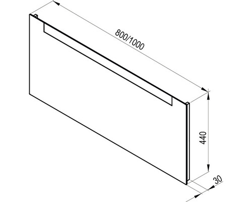 Technische Zeichnung eines Paneels mit den Maßen 800/1000 x 440 x 30 mm