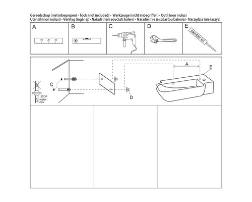 Montageanleitung für ein Sanitärprodukt mit Werkzeugliste
