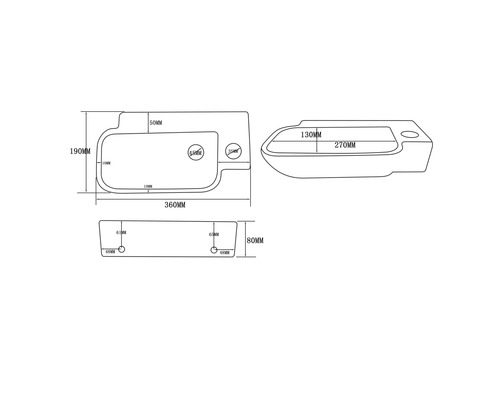 Technische Zeichnung eines Aufsatzwaschbeckens mit Maßangaben