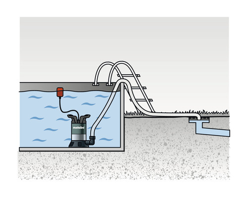 Représentation d''une pompe submersible Metabo dans une piscine