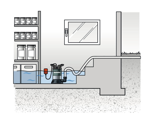 Illustration d''une pompe d''immersion Metabo utilisée pour le drainage de cave