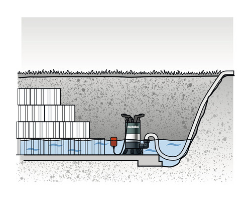 Illustration d''une pompe submersible Metabo en action pour éliminer l''eau