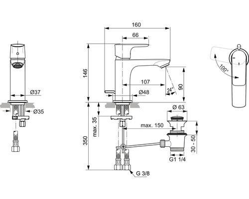Dessin technique d''un robinet avec dimensions