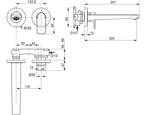 Schéma technique d''un robinet avec dimensions