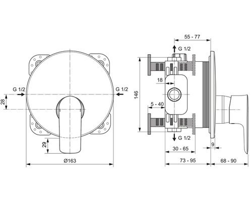 Dessin technique d''un robinet de salle de bain avec indications de dimensions