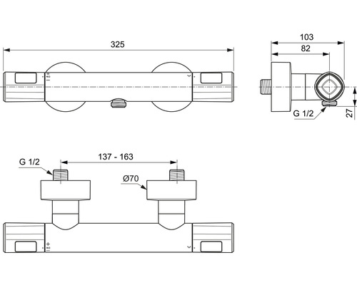 Schéma technique d''un robinet avec dimensions