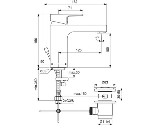 Dessin technique d''un robinet avec dimensions