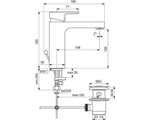 Schéma technique d''un robinet avec dimensions