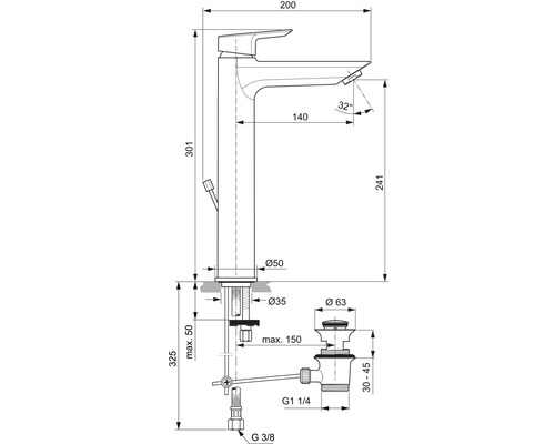 Dessin technique d''un robinet avec dimensions