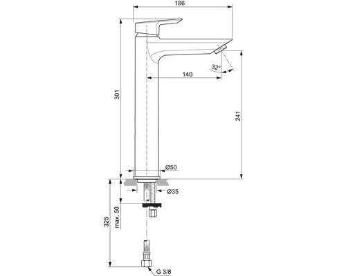 Dessin technique d''un robinet avec dimensions