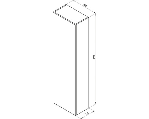 Technische Zeichnung eines Hochschranks mit den Maßen 1600 x 460 x 270 Millimeter.
