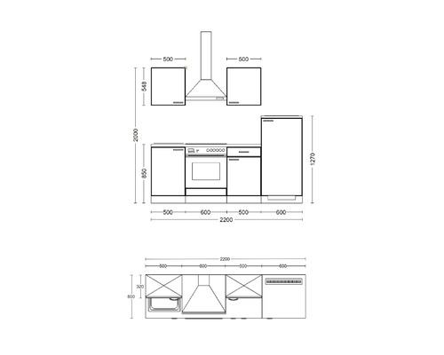 Plan technique d''une cuisine avec dimensions.