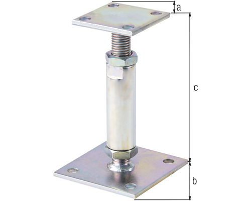 Pied de support réglable avec filetage et plaque carrée