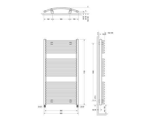 Dessin technique d''un radiateur avec indications de dimensions