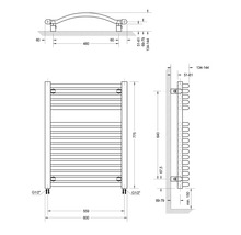 Schéma technique d''un radiateur avec indications de dimensions.