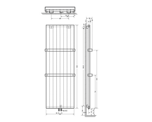 Dessin technique d''un radiateur avec indications de dimensions