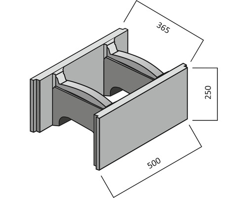Illustration d''un bloc de coffrage avec les dimensions 500, 365 et 250.