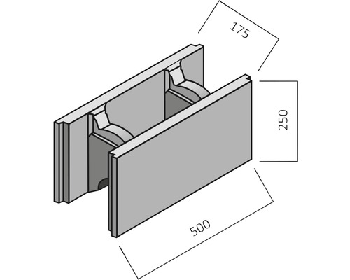 Abbildung eines Schalungssteins mit den Maßen 500 x 250 x 175 Millimeter