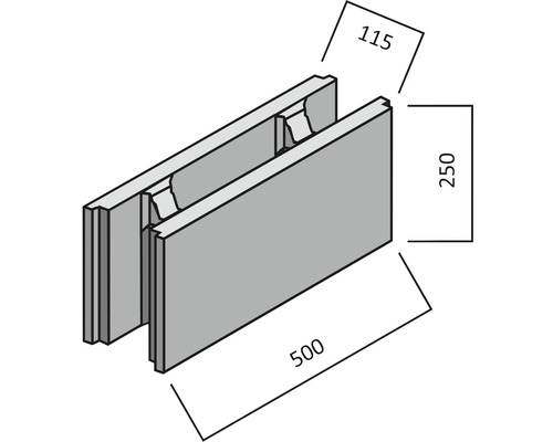 Pierre isolante de dimensions 115 x 250 x 500 mm