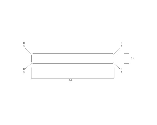 Schéma technique avec les dimensions d''un profilé : longueur 90, hauteur 21, rayon 3.