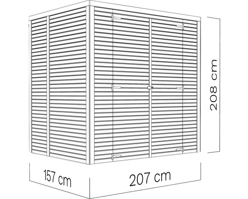 Illustration d''un abri de jardin mesurant 207 sur 157 sur 208 centimètres