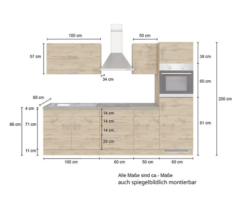 Bloc de cuisine avec dimensions