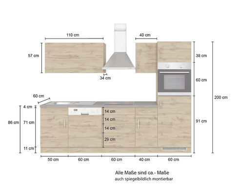 Bloc de cuisine avec dimensions