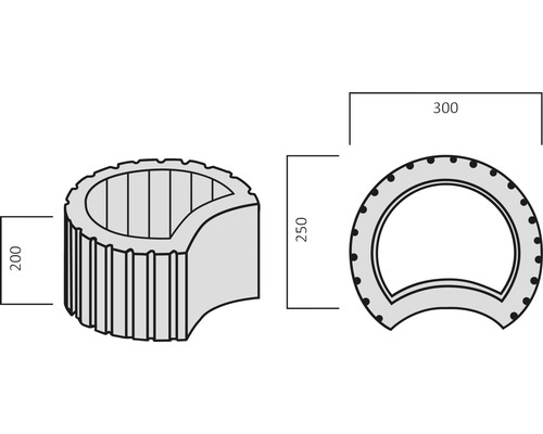 Schéma d''un puits avec les dimensions 200, 250 et 300.