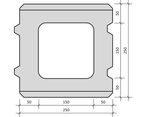 Dessin technique d''un bloc de coffrage avec les dimensions