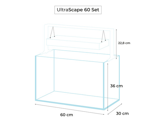 Aquarium avec des dimensions de 60 cm de long, 36 cm de haut et 30 cm de large
