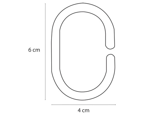 Duschvorhangring mit den Massen sechs mal vier Zentimeter