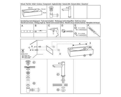 Installationsanleitung für Badewanne und Armatur mit Werkzeugen