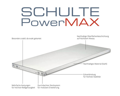 Schulte PowerMAX Regalboden aus Stahl mit Stecksystem für modulare Erweiterung