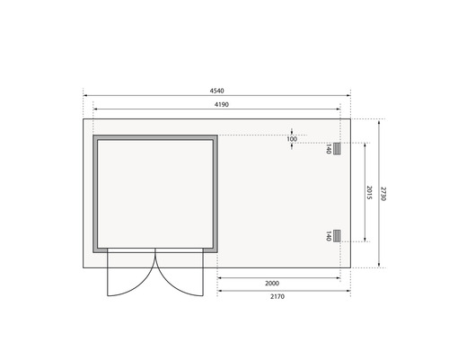 Grundriss eines Gartenhauses mit Massangaben