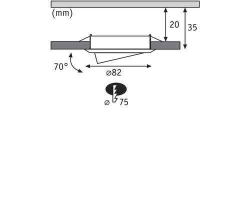 Technische Zeichnung einer Leuchte mit Maßangaben