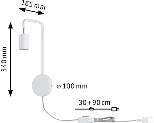 Wandleuchte mit den Massen 340 mm Höhe, 165 mm Ausladung und 100 mm Durchmesser