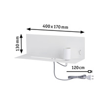 Étagère murale blanche de dimensions 400 x 170 millimètres, 130 millimètres de hauteur et câble de 120 centimètres