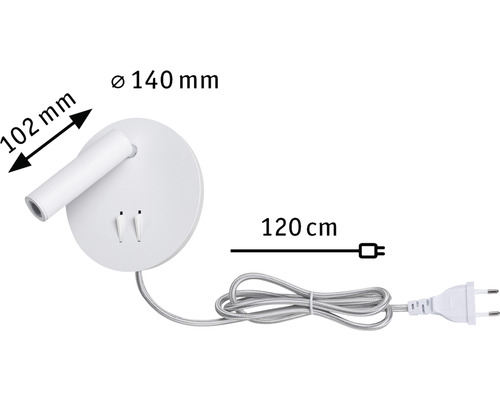 Abmessungen einer Wandleuchte mit Schalter und Stecker